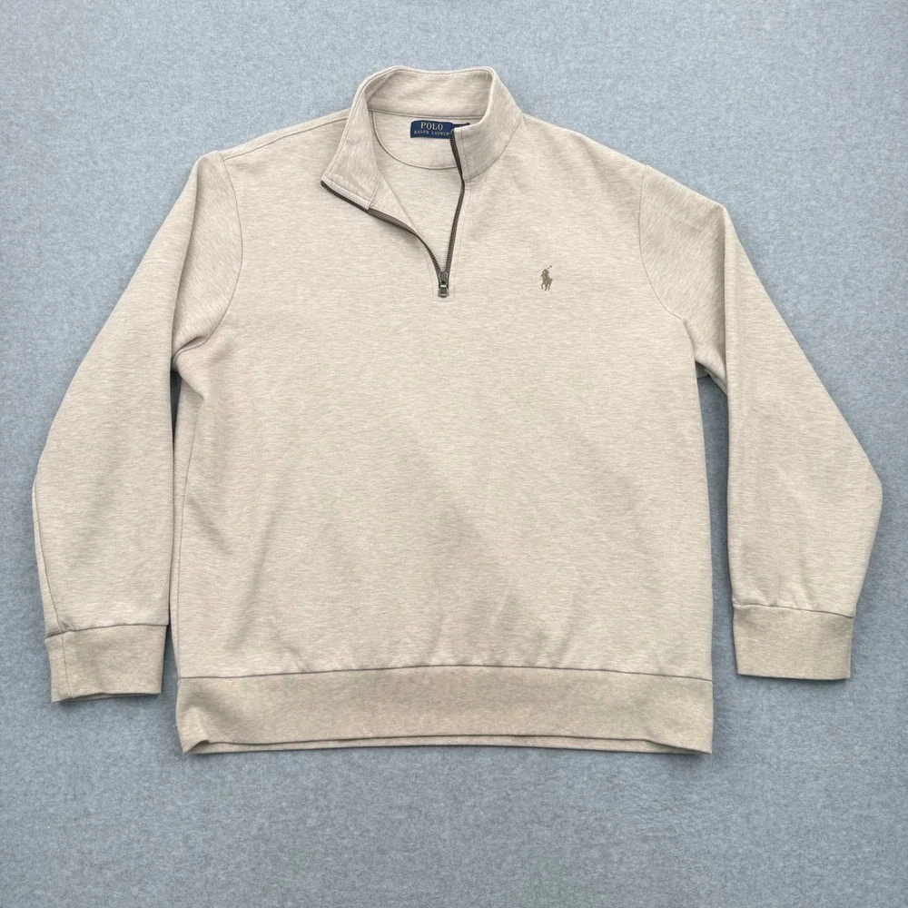 Polo Ralph Lauren Pullover Mens XL Preppy Quiet Luxury Quarter Zip Oatmeal Tan